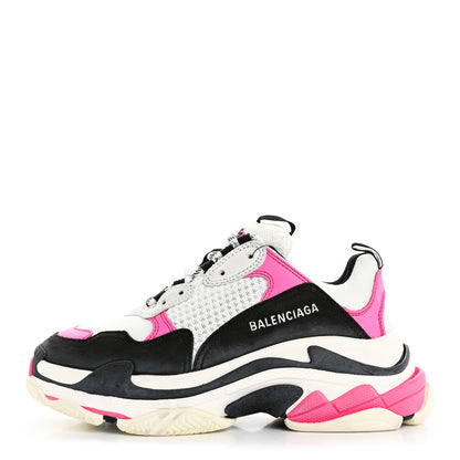 Balenciaga Fabric Mesh Washed Effect Womens Triple S Sneakers 39 Rose Fluo Black White 1 of 9