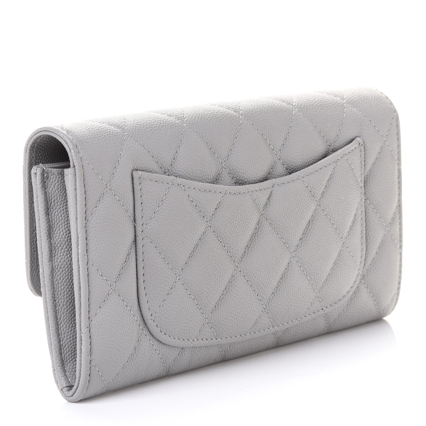 Caviar Quilted Large Flap Wallet Grey