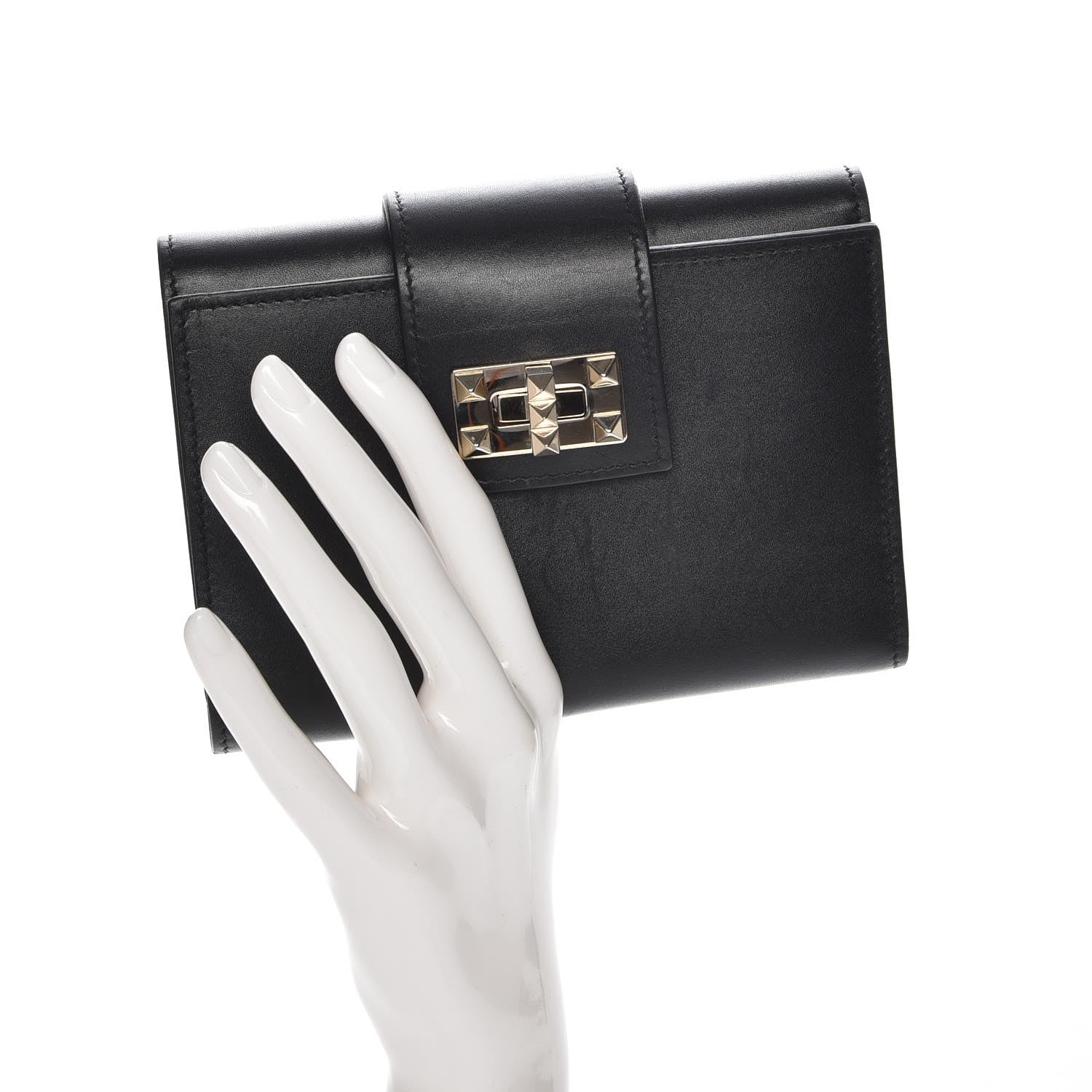 Valentino Garavani Vitello Rockstud Turn Lock Compact Wallet Black 2 of 10