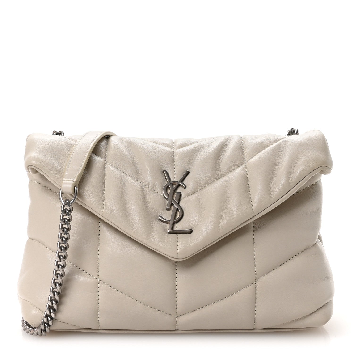 Saint Laurent Lambskin Quilted Toy Loulou Puffer Monogram Chain Satchel Crema Soft 1 of 10