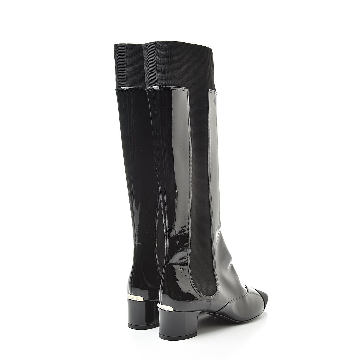 Patent Calfskin Grosgrain Cap Toe High Boots 37.5 Black