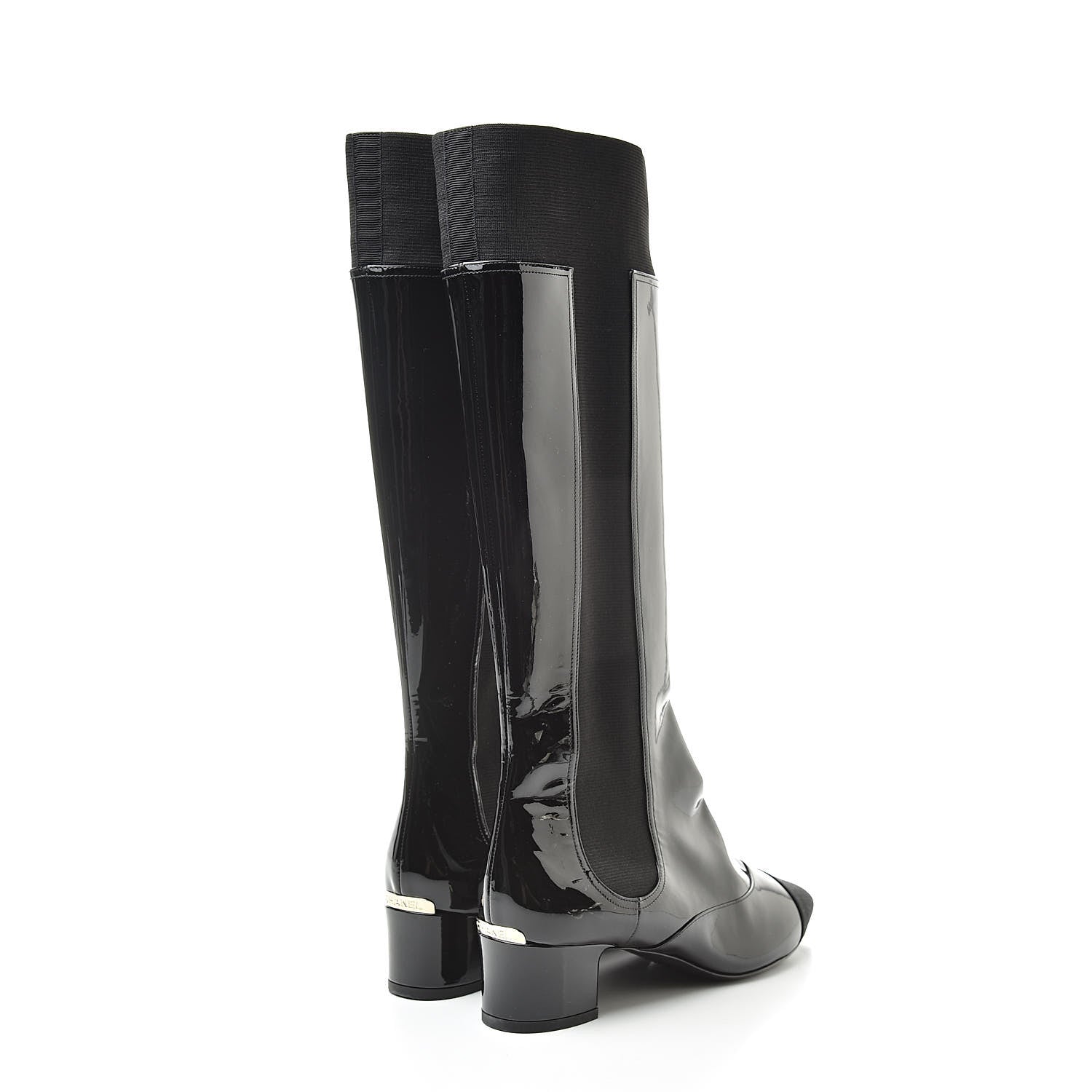 Chanel Patent Calfskin Grosgrain Cap Toe High Boots 37.5 Black 4 of 8