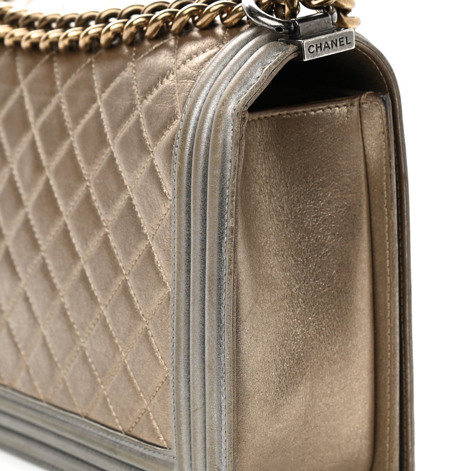 Chanel Metallic Calfskin Quilted New Medium Boy Flap Khaki 14 of 14