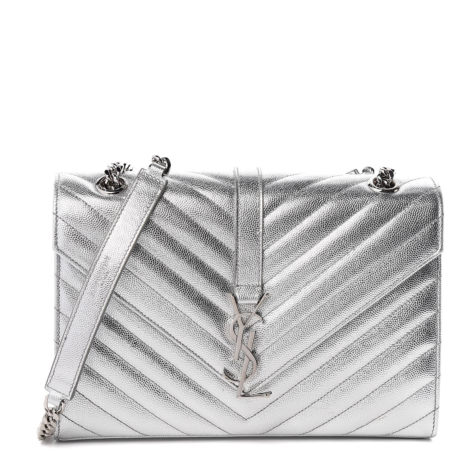 Saint Laurent Sheepskin Matelasse Chevron Monogram Medium College Bag Silver 1 of 9