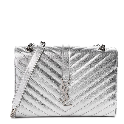 Saint Laurent Sheepskin Matelasse Chevron Monogram Medium College Bag Silver 1 of 9