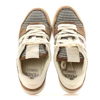 Fendi Calfskin Suede Houndstooth Fendi Match Low Top Sneakers 36 Cream Brown 2 of 10