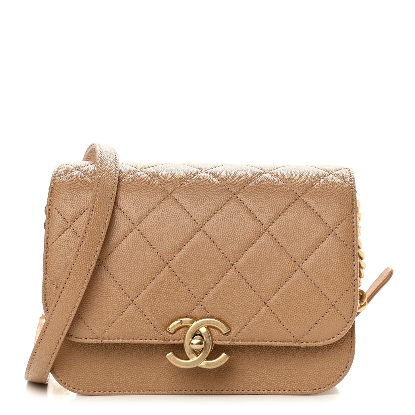 Caviar Mini Messenger Bag Beige