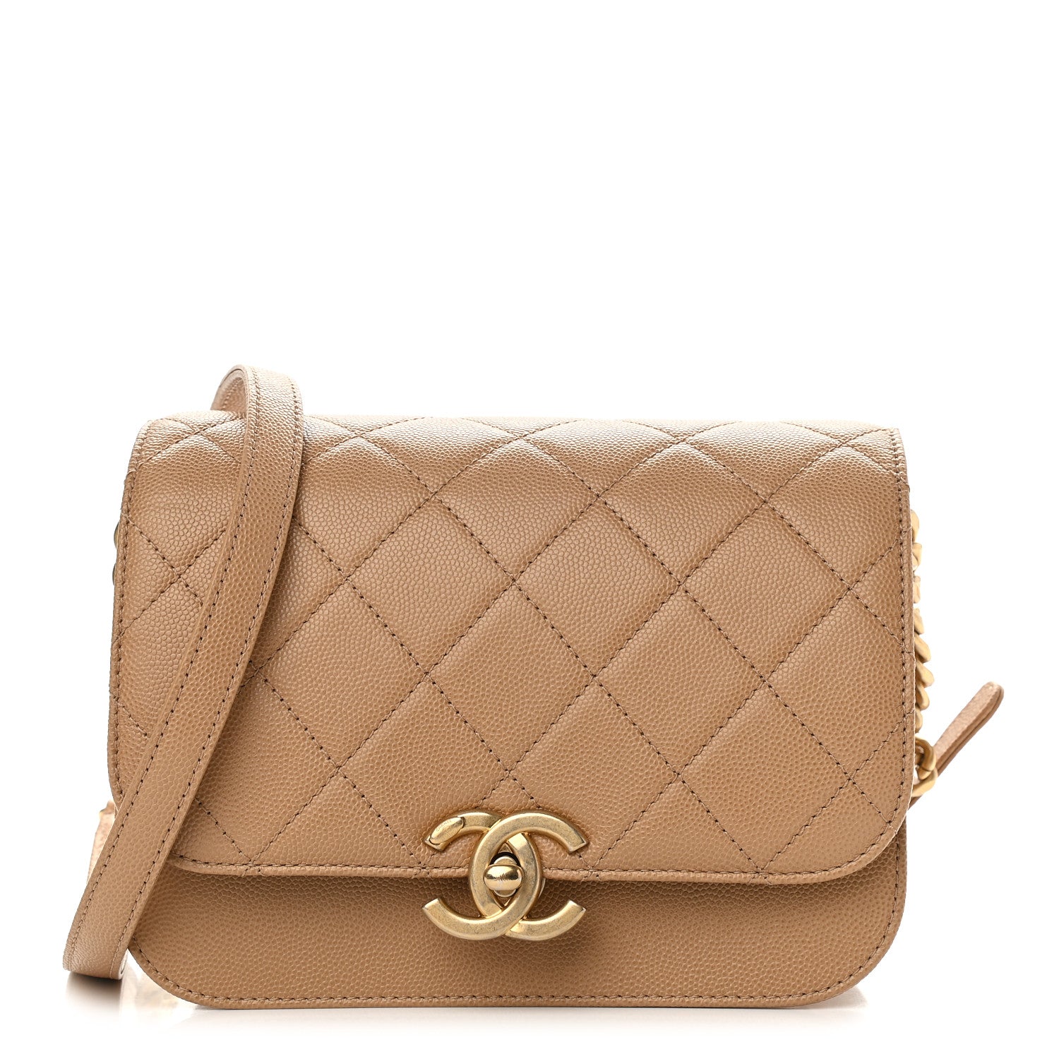 Chanel Caviar Mini Messenger Bag Beige 1 of 9