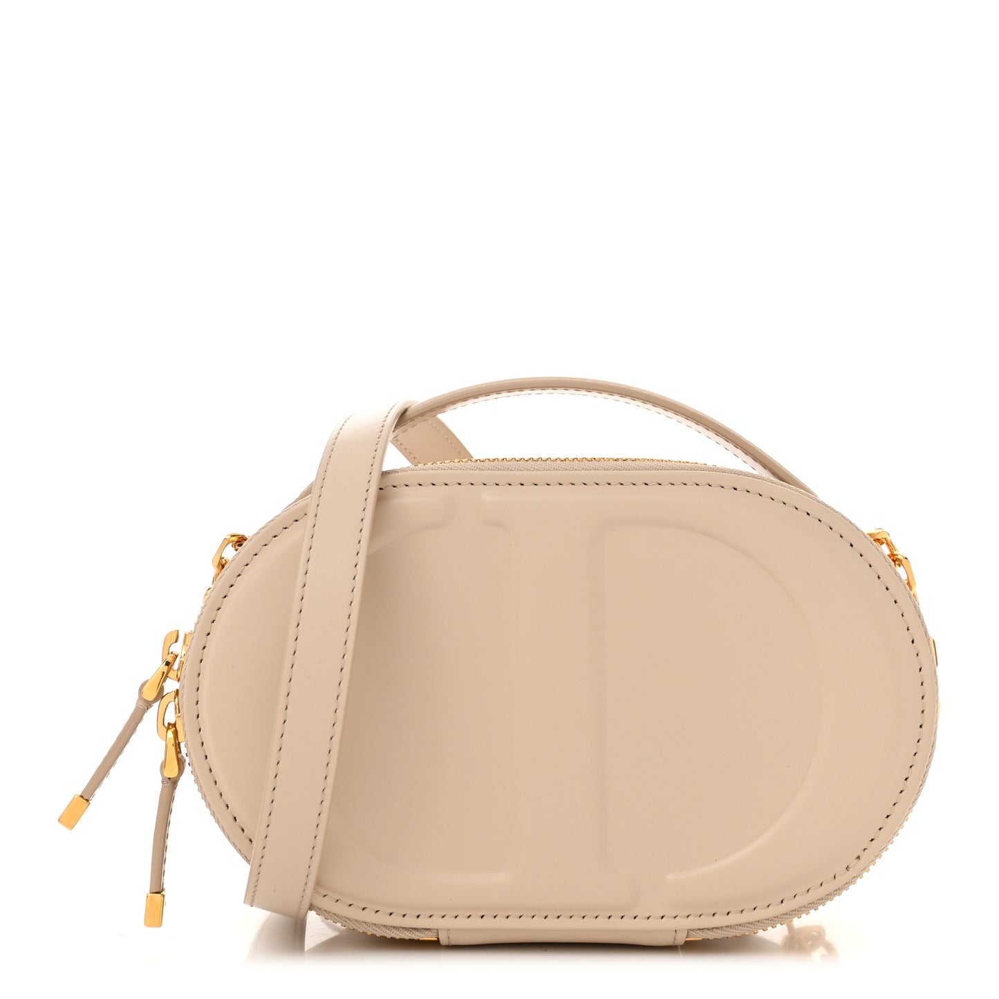 Calfskin CD Signature Oval Crossbody Camera Bag Caramel Beige