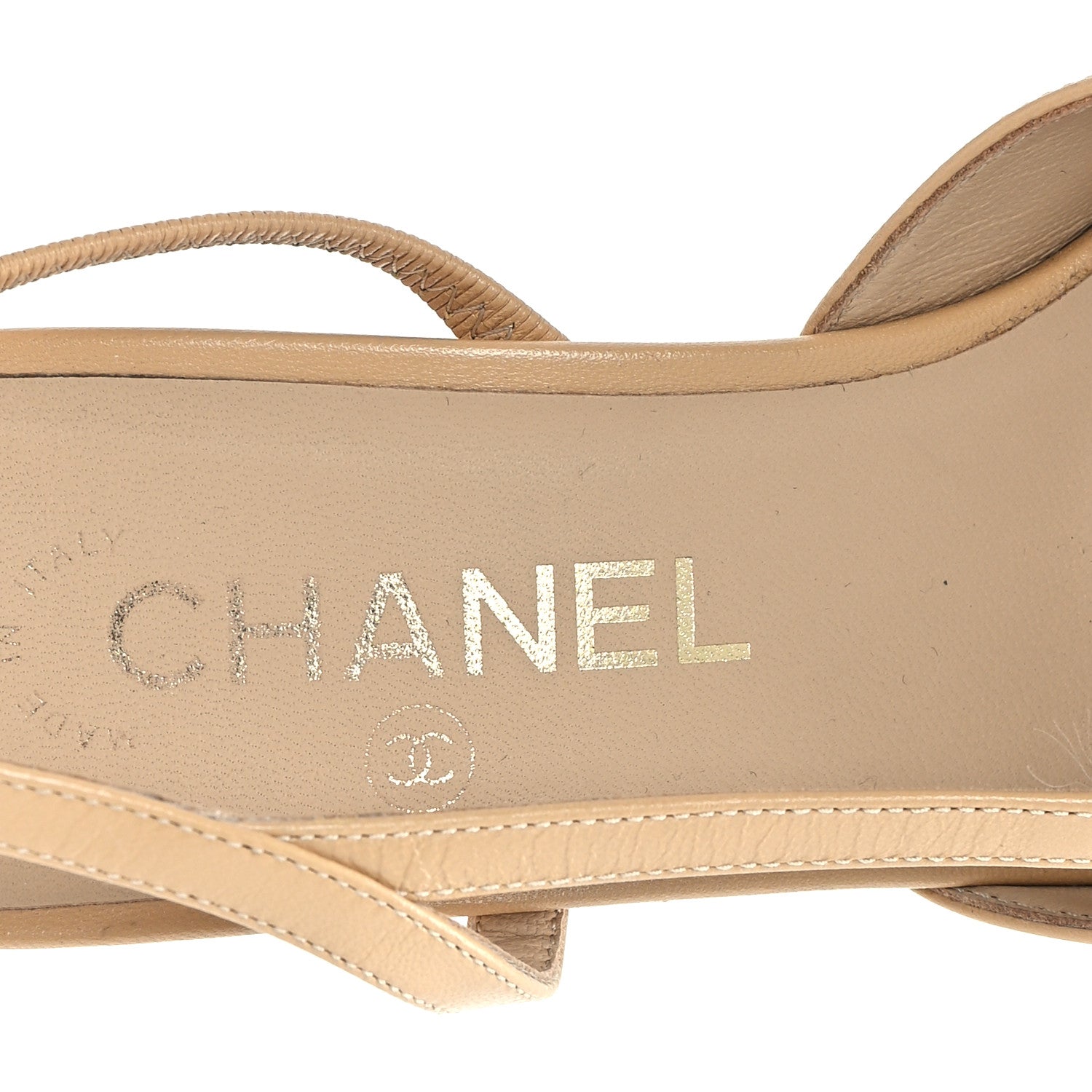 Chanel Goatskin Grosgrain Cap Toe CC Slingback Pumps 38 Beige Black 8 of 11