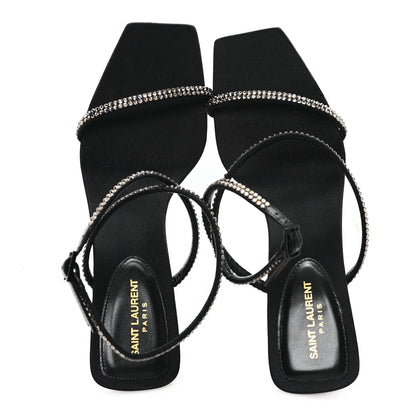 Saint Laurent Crepe Satin Baliqua 55 Vett Ankle Strap Sandals 36.5 Black 2 of 10
