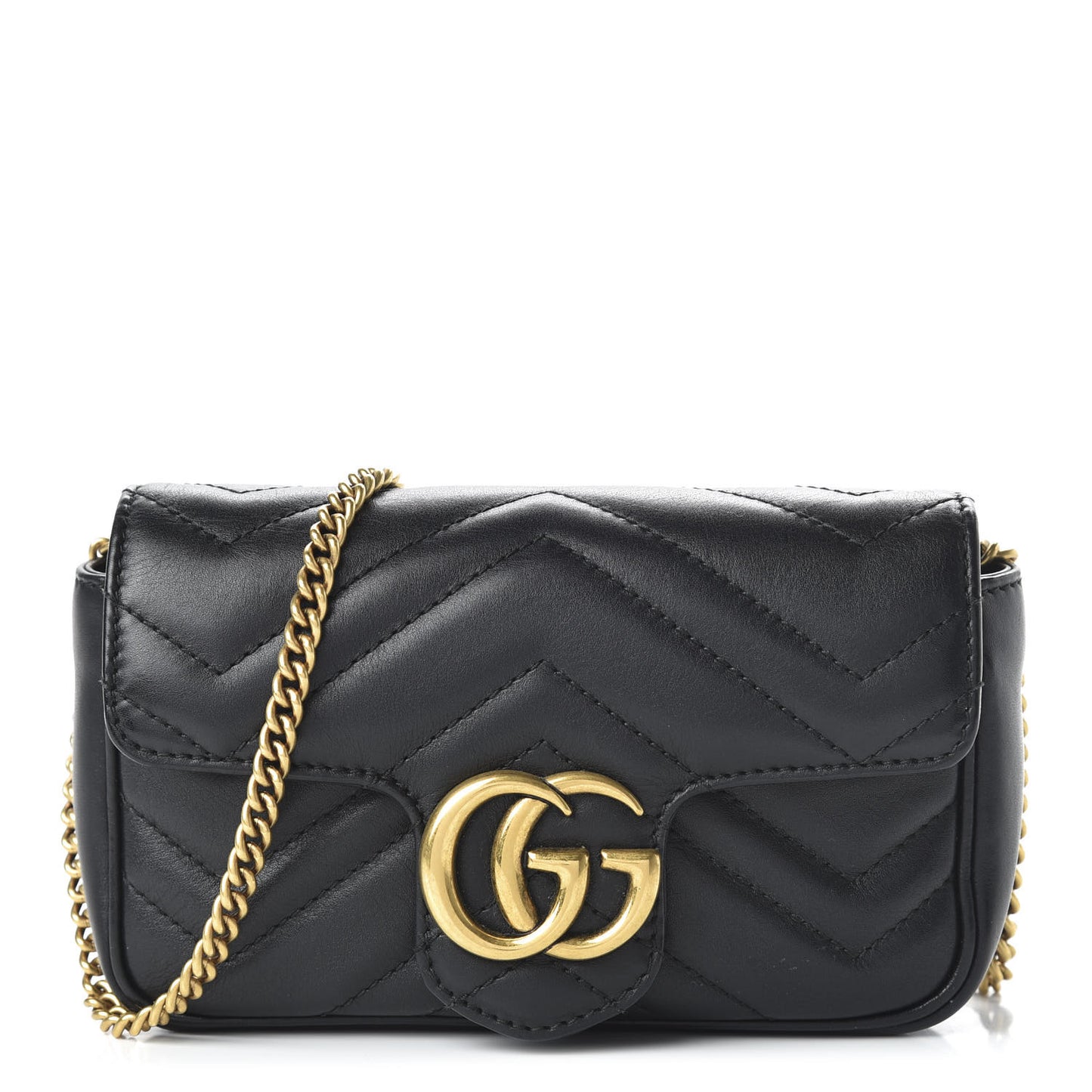 Calfskin Matelasse Super Mini GG Marmont Shoulder Bag Black