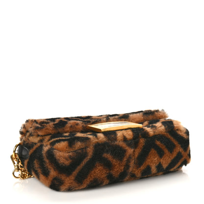 Fendi Shearling Vitello Dolce Macro FF 1974 Mini Baguette Tobacco Black 4 of 8