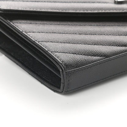 Saint Laurent Grain De Poudre Matelasse Chevron Monogram Chain Wallet Black 8 of 9