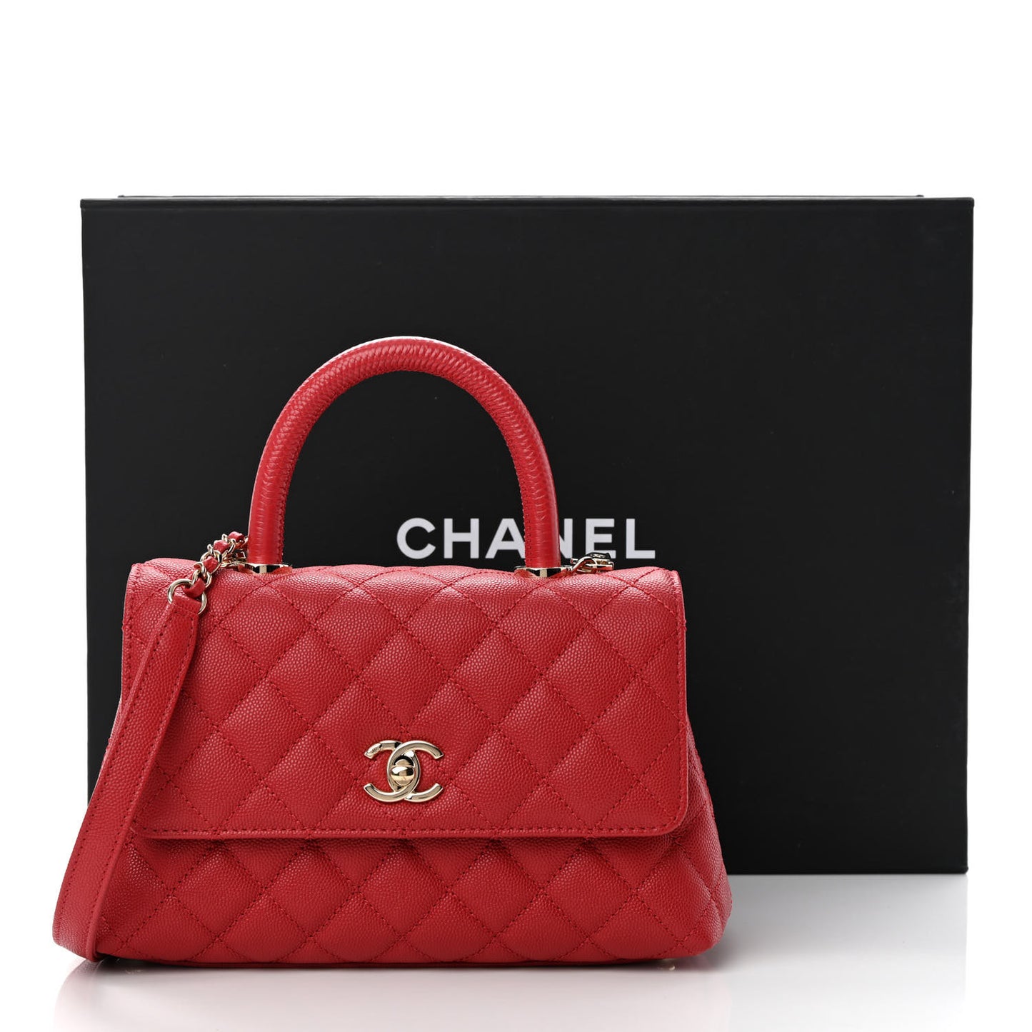 Caviar Lizard Embossed Quilted Mini Coco Handle Flap Red