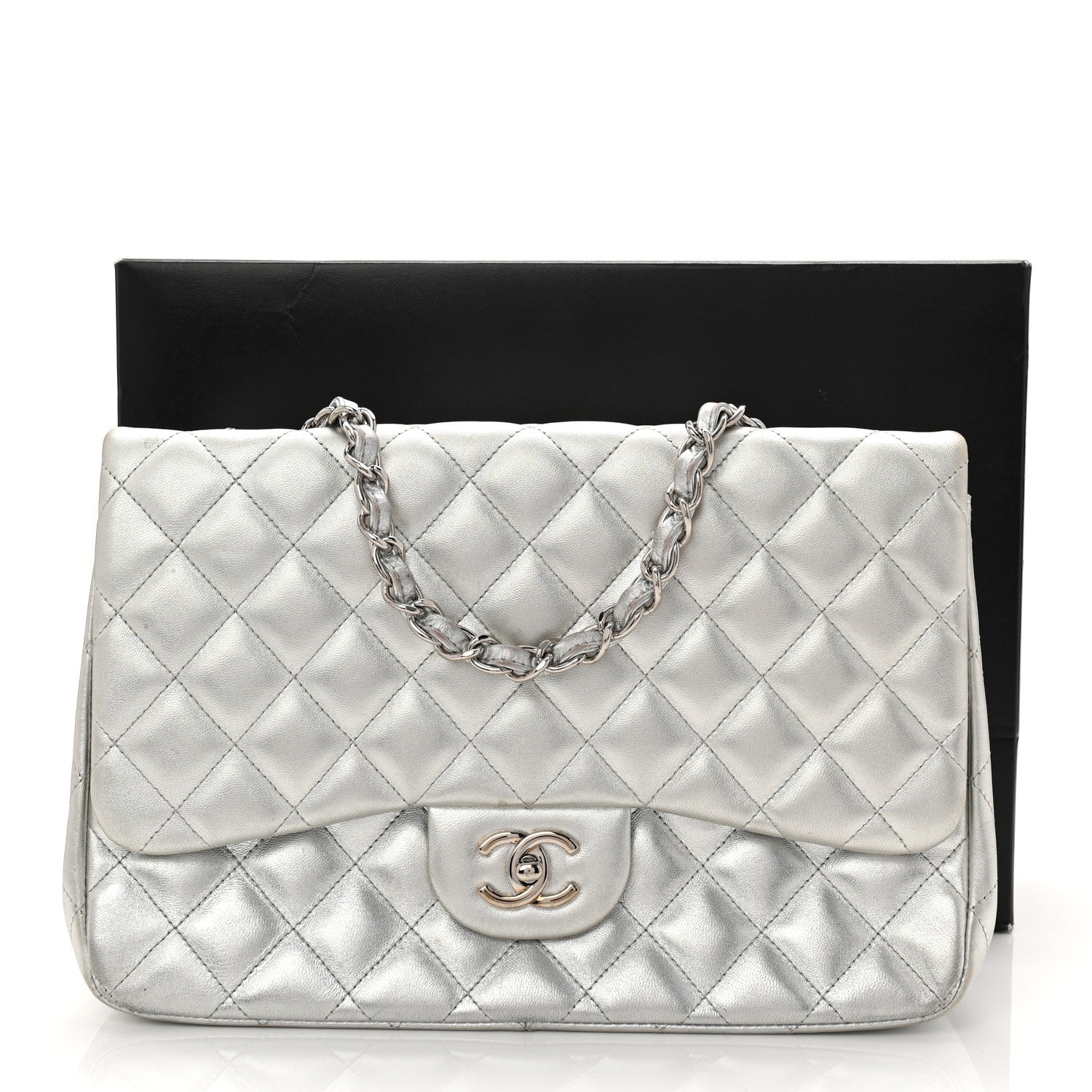Chanel Metallic Lambskin Quilted Jumbo Single Flap Silver 1795922