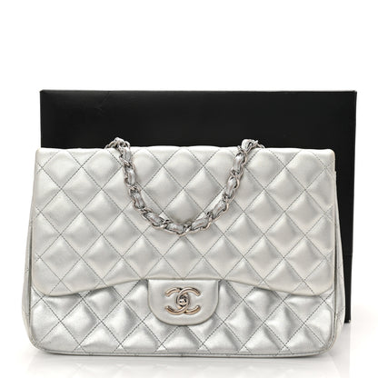Chanel Metallic Lambskin Quilted Jumbo Single Flap Silver 11 of 11