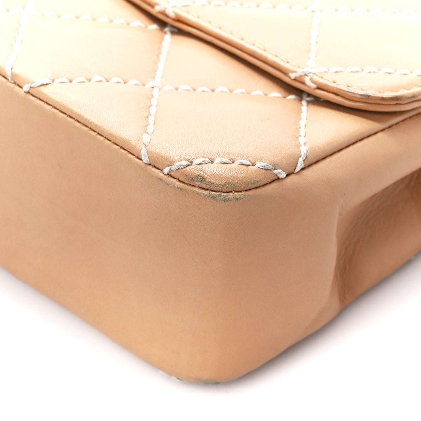 Calfskin Quilted Medium Wild Stitch Flap Beige