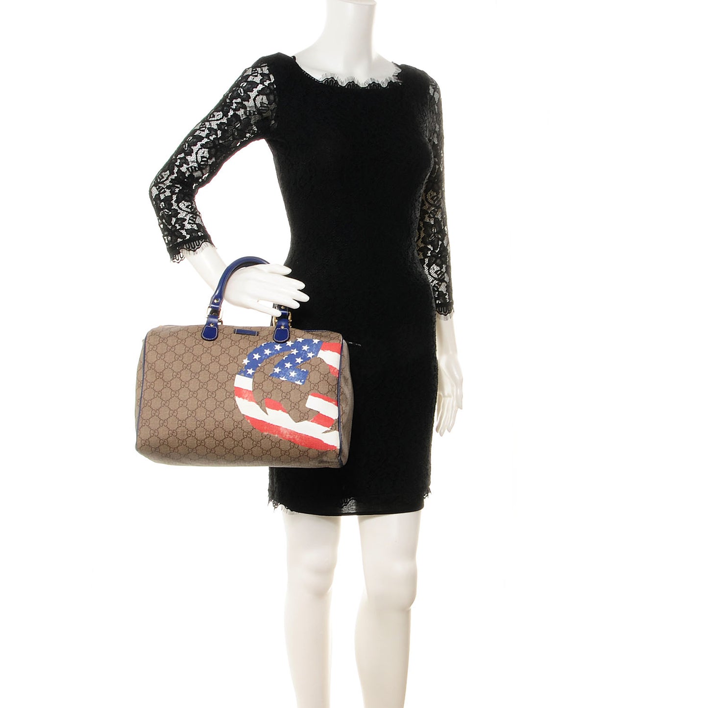 GG Plus Monogram Medium Boston USA Flag Unicef Duffle Blue