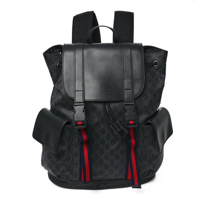 Gucci Soft GG Supreme Monogram Calfskin Web Double Buckle Backpack Black 1 of 15