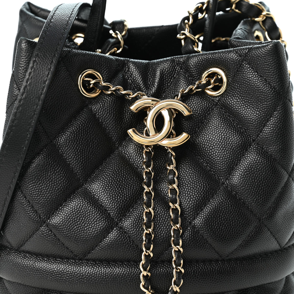 Chanel Caviar Quilted Rolled Up Bucket Drawstring Bag Black 8 of 10