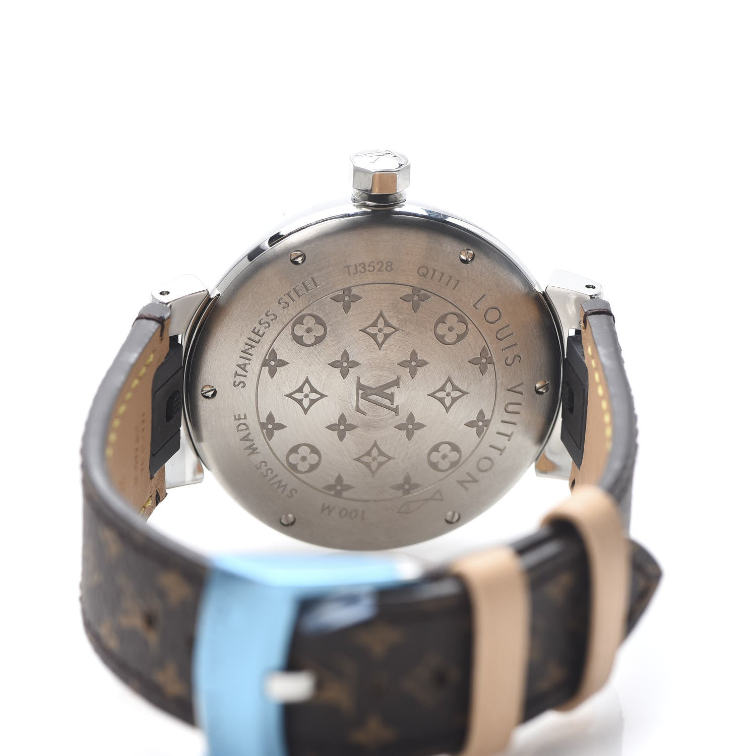 Louis Vuitton Stainless Steel Monogram 39mm Tambour Quartz Watch Brown 5 of 5