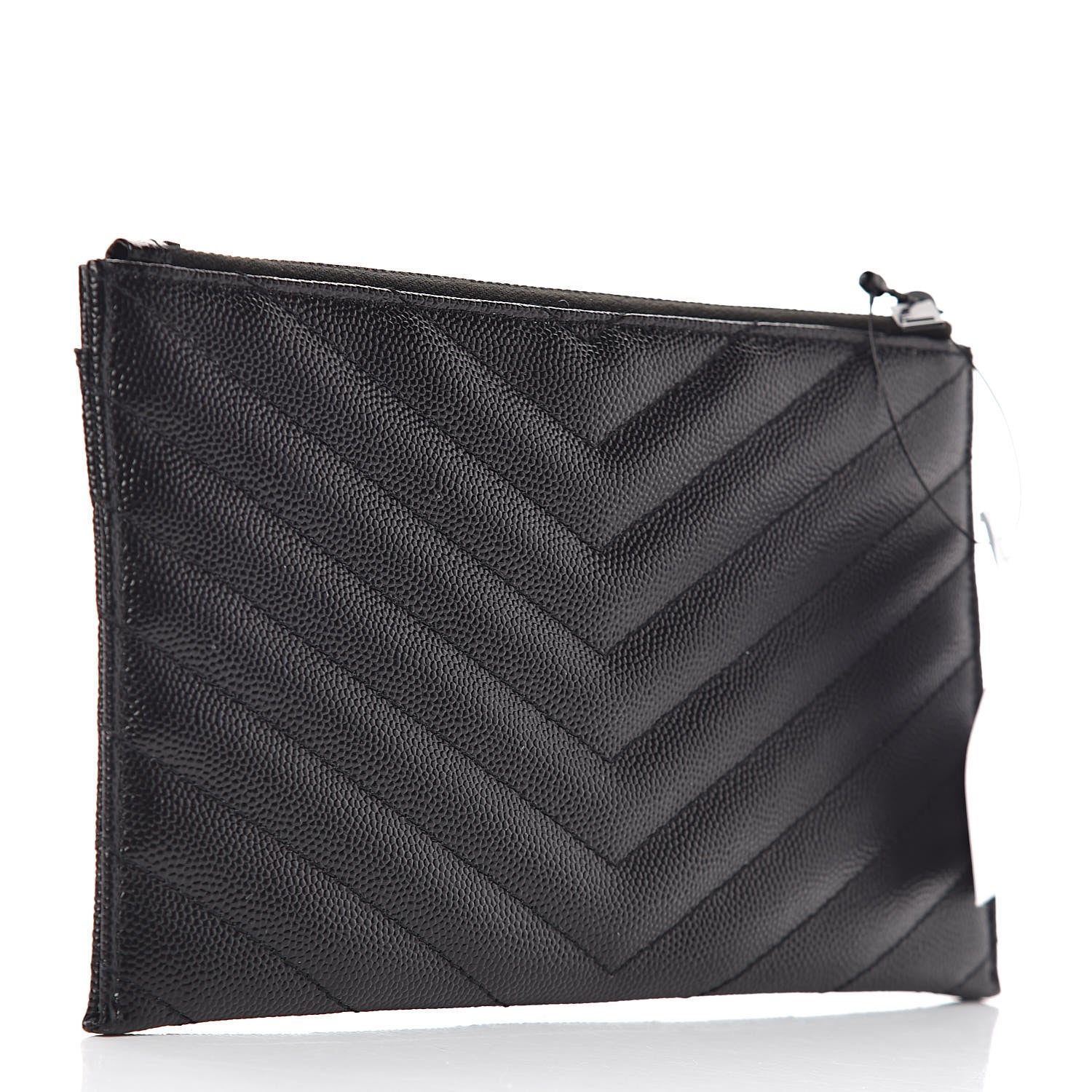 Saint Laurent Grain De Poudre Chevron Monogram Bill Pouch Black 3 of 7