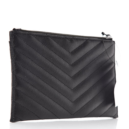 Saint Laurent Grain De Poudre Chevron Monogram Bill Pouch Black 3 of 7