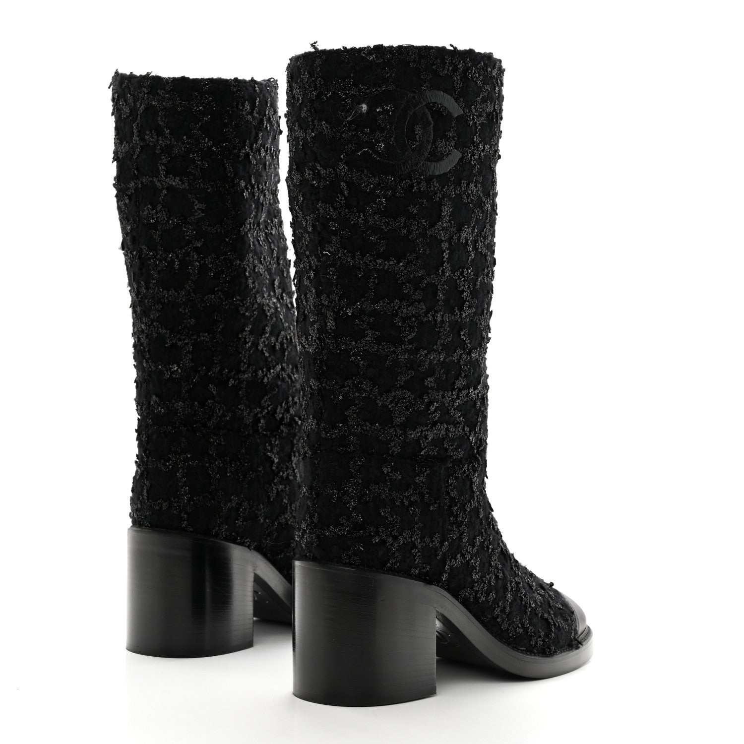 Chanel Iridescent Wool Silk Tweed Calfskin CC Cap Toe High Boots 40 Black 4 of 9