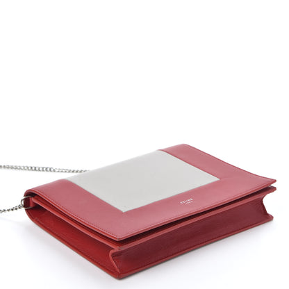 Celine Smooth Lambskin Frame Evening Chain Clutch Grey Red 3 of 11