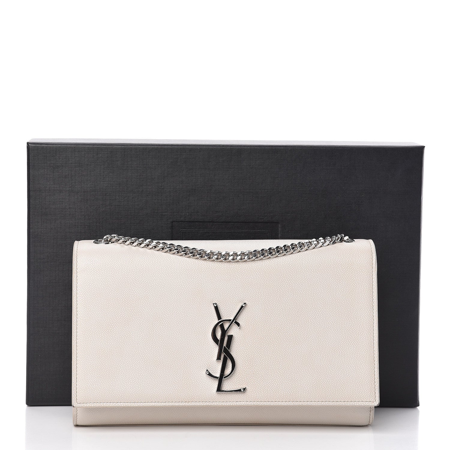 Saint Laurent Grain De Poudre Medium Classic Monogram Kate Satchel Icy White 20 of 20
