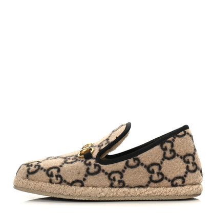 Gucci Covered Wool GG Monogram Womens Fria Horsebit Loafers 37.5 Beige Ebony Black Butterscotch 1 of 9