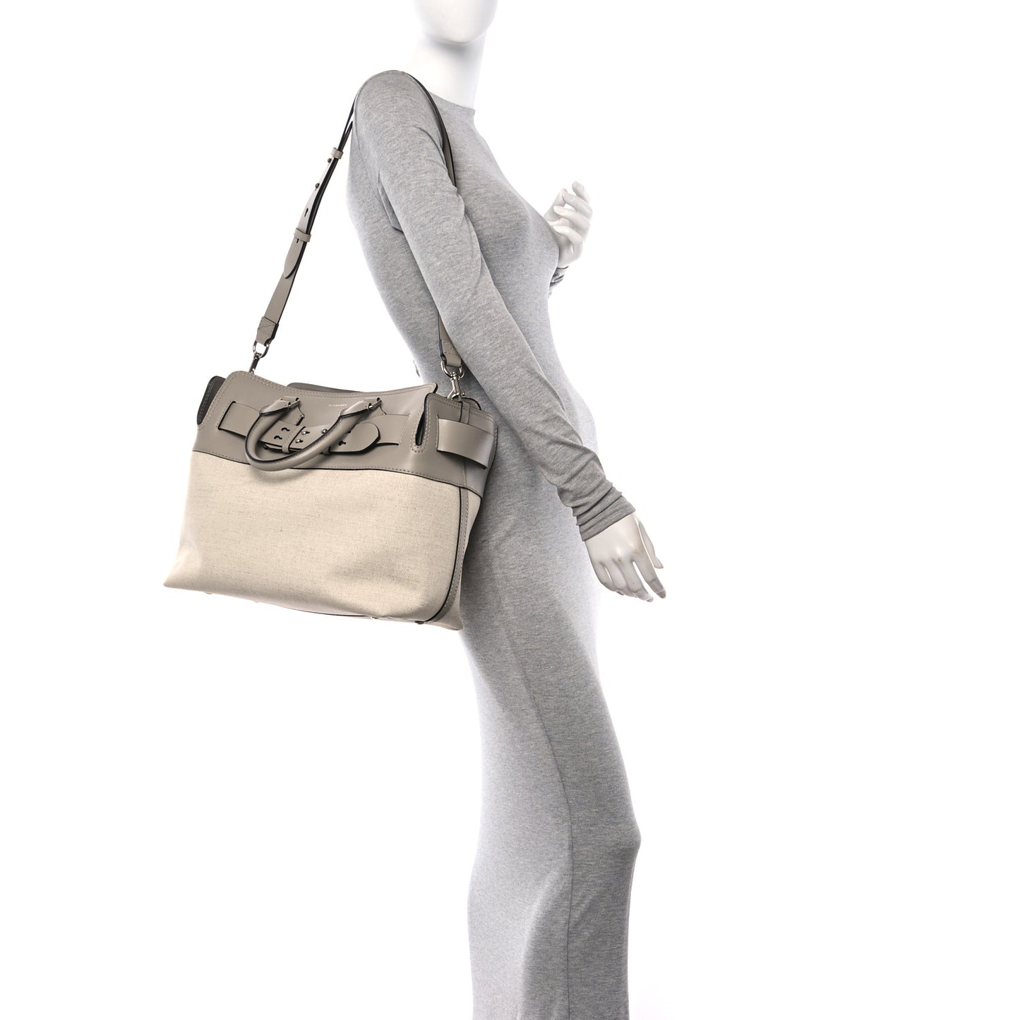 Canvas Calfskin Medium Belt Bag Mineral Grey