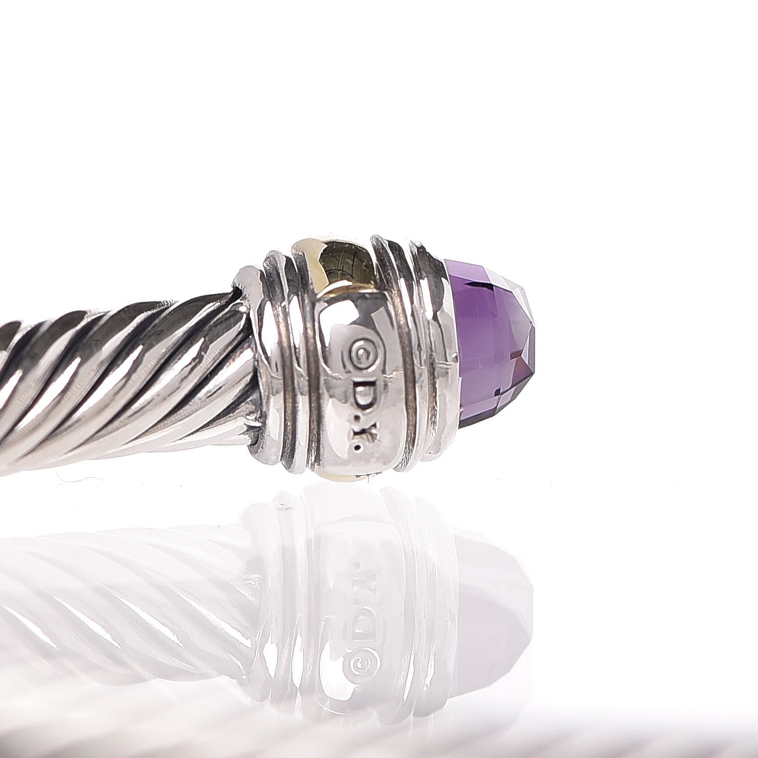 David Yurman Sterling Silver 14K Yellow Gold Amethyst 5mm Cable Classics Bracelet 4 of 5