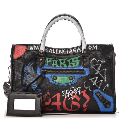 Balenciaga Agneau Graffiti All Over Classic Hardware S City Black Vert Rouge 1 of 9
