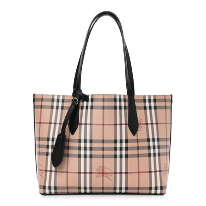 Burberry Grainy Calfskin Haymarket Check Small Reversible Tote Black 1 of 12