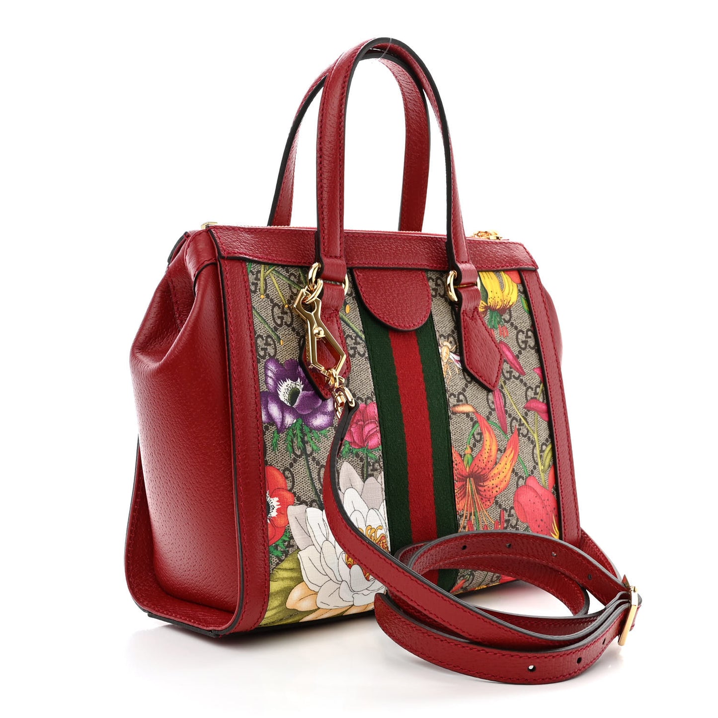 GG Supreme Monogram Flora Web Small Ophidia Tote Bag Red