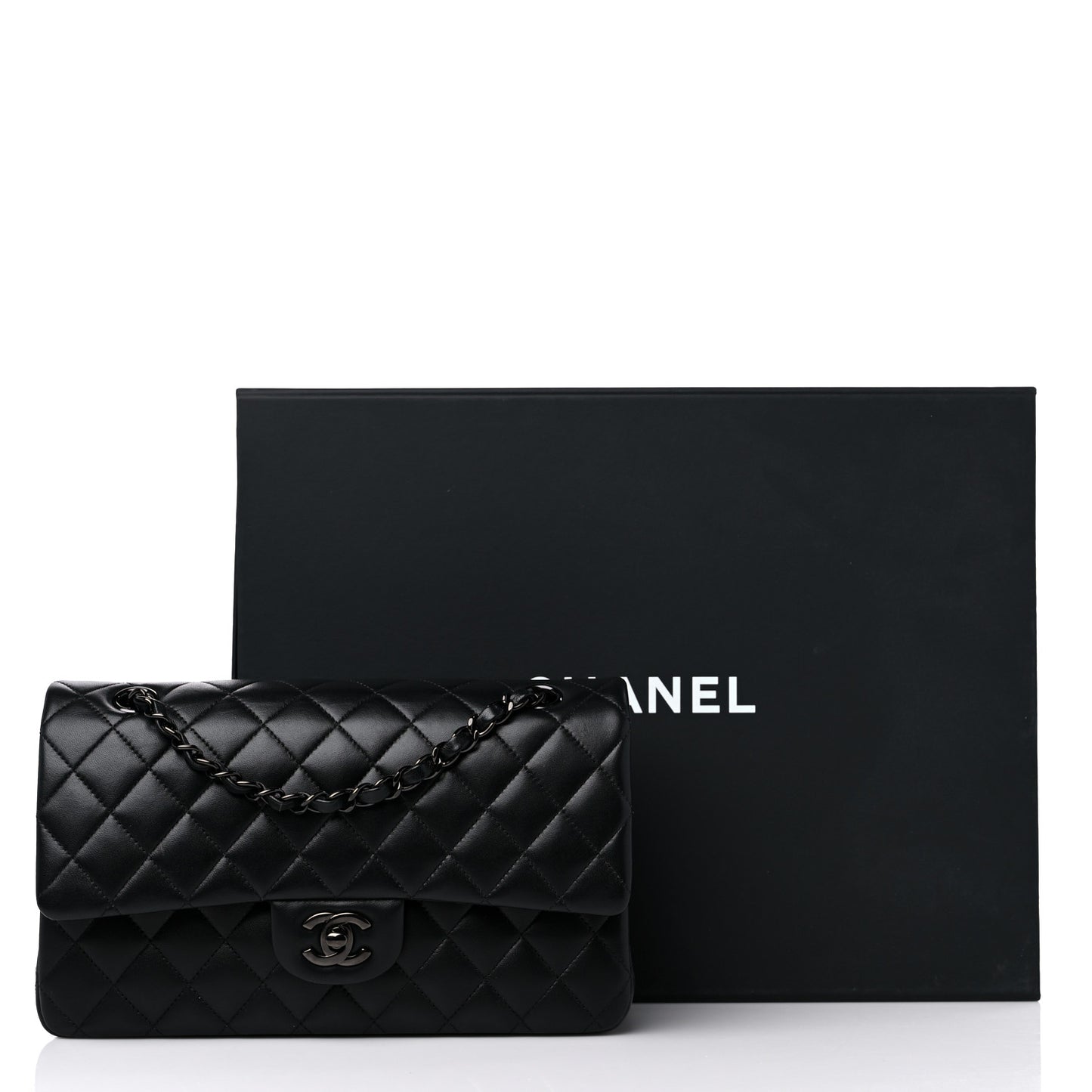 Lambskin Quilted Medium Double Flap So Black