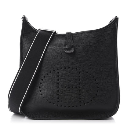 Hermes Taurillon Clemence Amazone Evelyne III PM Black White 1 of 11