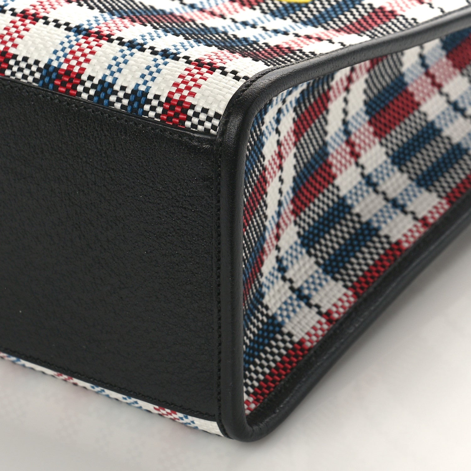 Gucci Canvas Plaid ICCUG Embroidered Small Tote Bag Black White Red Blue Smile Yellow 8 of 8