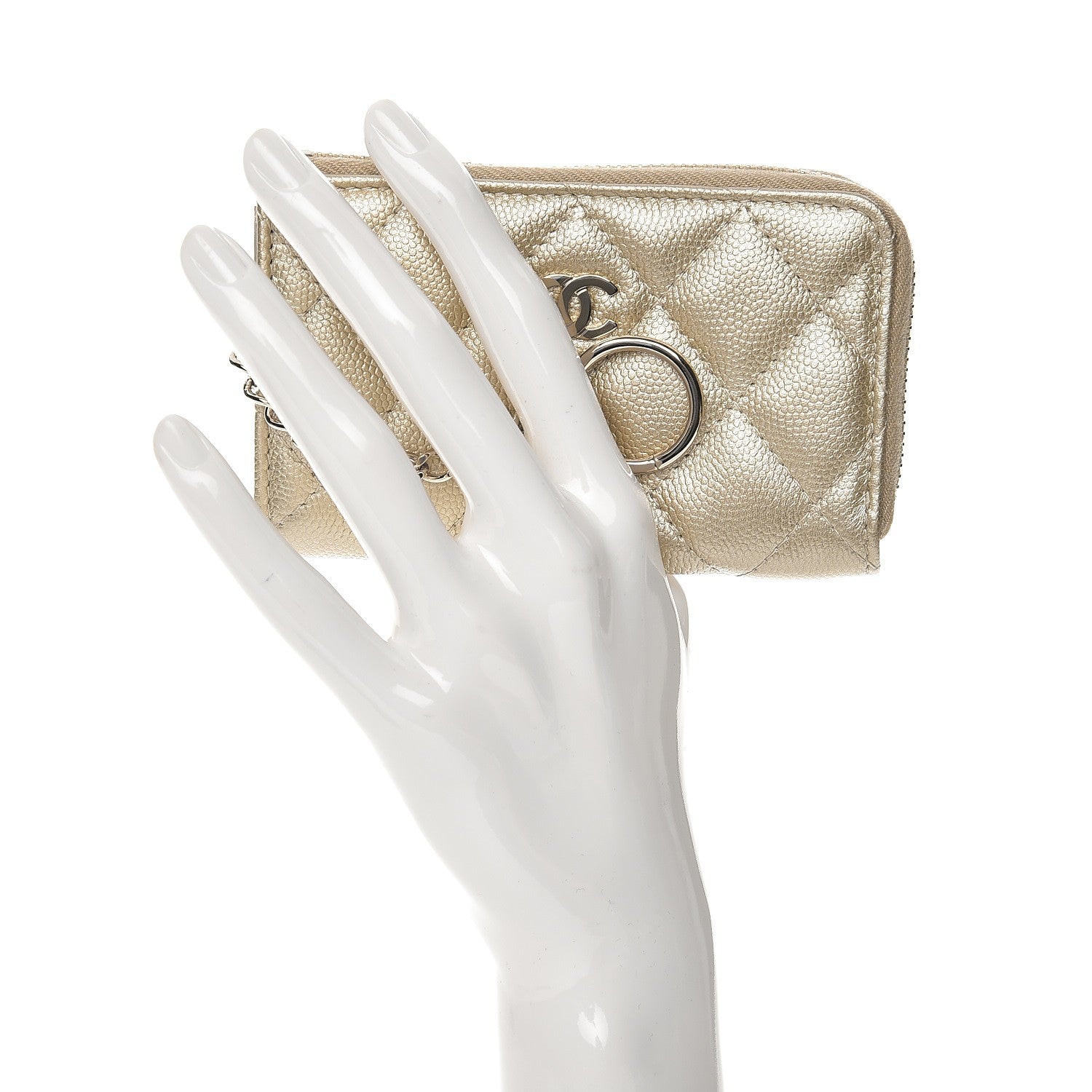 Chanel Metallic Caviar Quilted Key Holder Case Light Gold 2 of 7