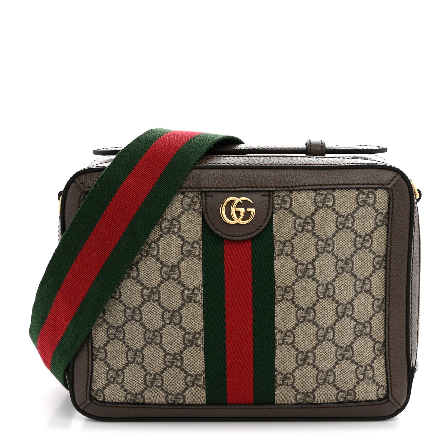 GG Supreme Monogram Web Small Ophidia Top Handle Shoulder Bag Brown