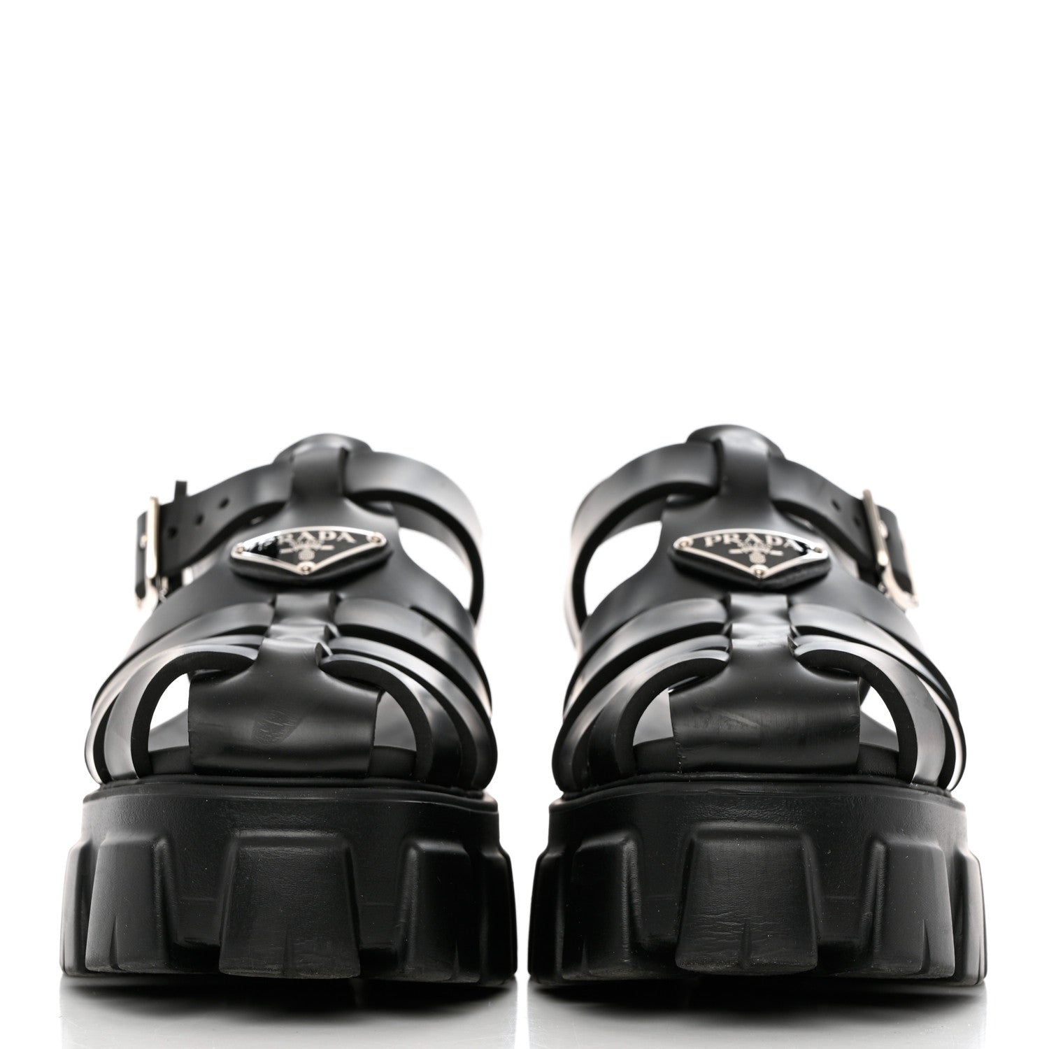 Prada Foam Rubber Triangle Logo Monolith 55mm Cage Sandals 39 Black 2 of 9