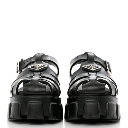Prada Foam Rubber Triangle Logo Monolith 55mm Cage Sandals 39 Black 2 of 9