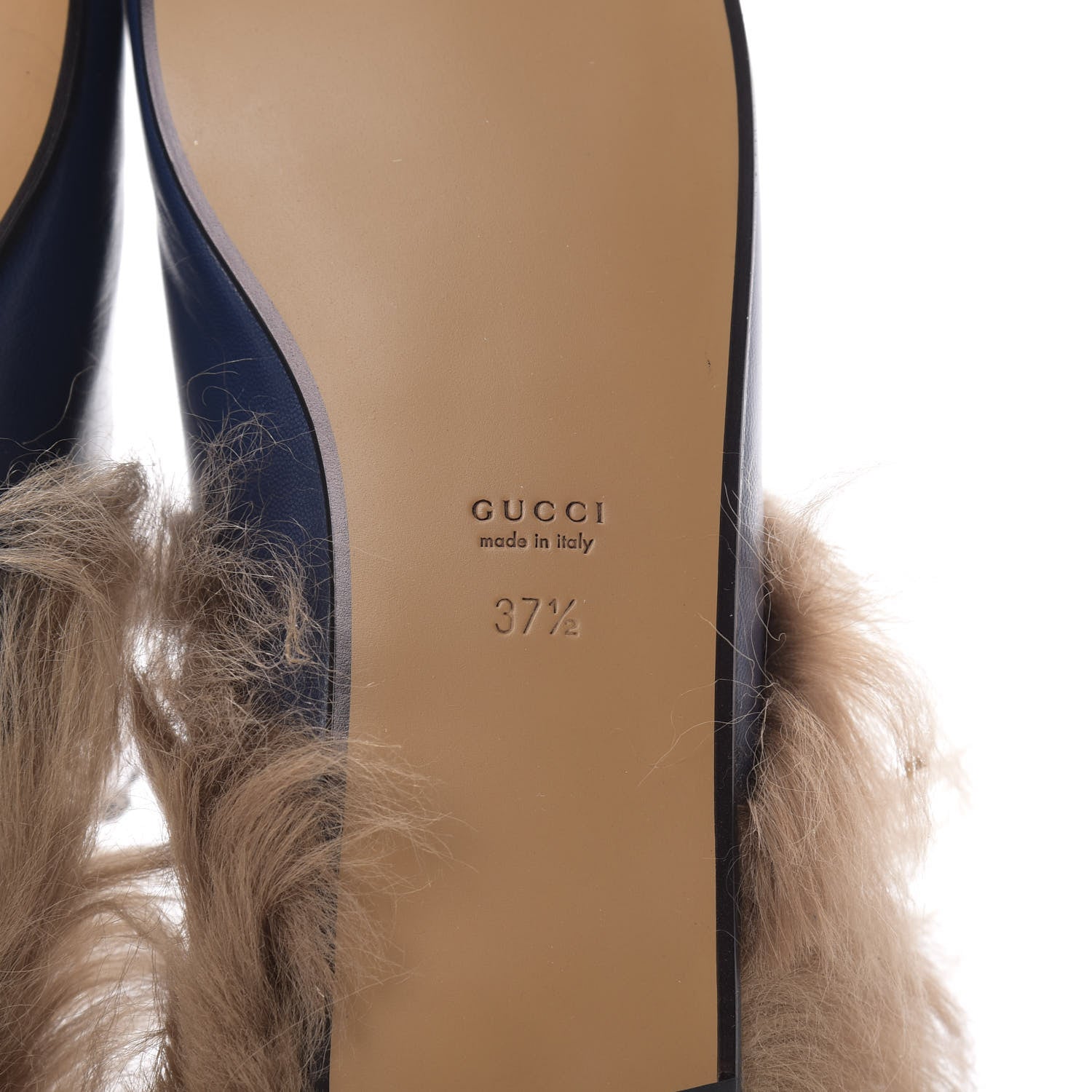 Gucci Malaga Kid Fur Womens Princetown Slippers 37.5 Blue Agata 6 of 8