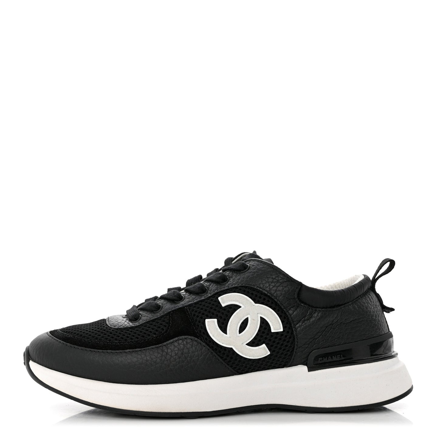 Calfskin Mesh Lycra Suede Womens Logo Sneakers 38.5 Black