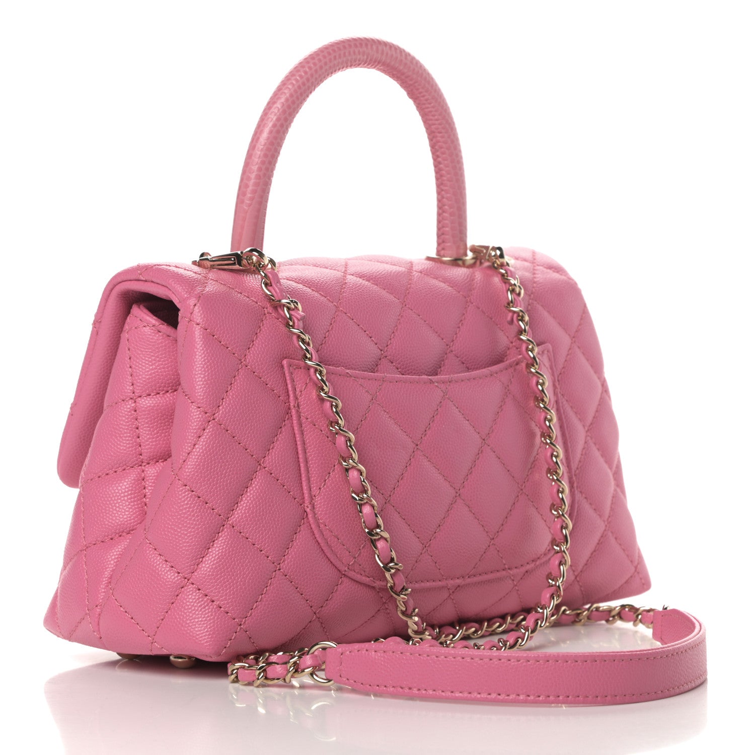 Chanel Caviar Lizard Embossed Quilted Mini Coco Handle Flap Pink 3 of 12
