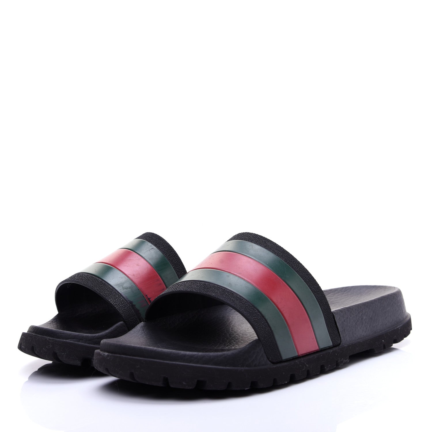 Gucci Rubber Web Mens Lug Sole Slide Sandals 6 Black Green Red 4 of 11