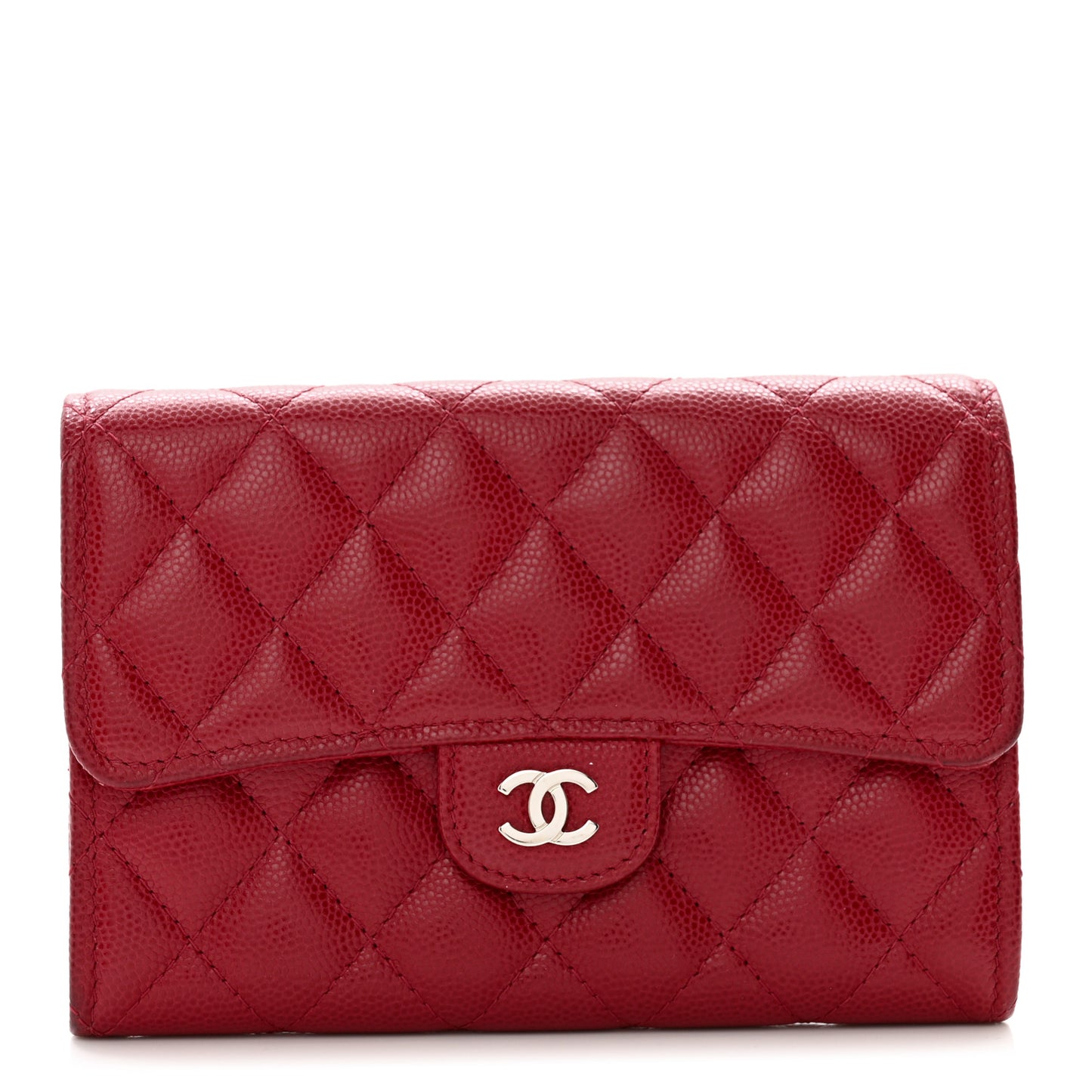Caviar Quilted Medium Flap Wallet Dark Pink