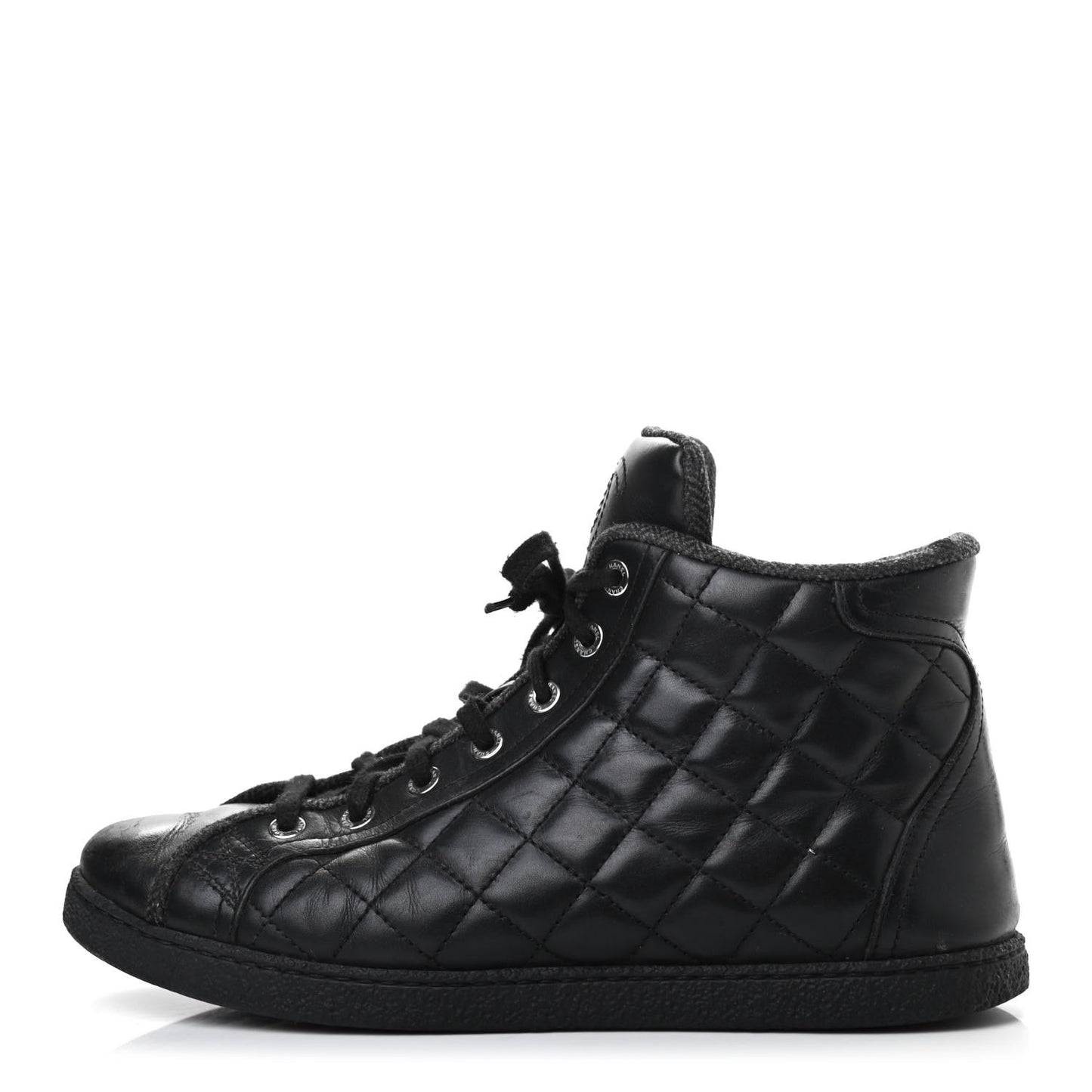 Lambskin Quilted High Top Sneakers 38 Black